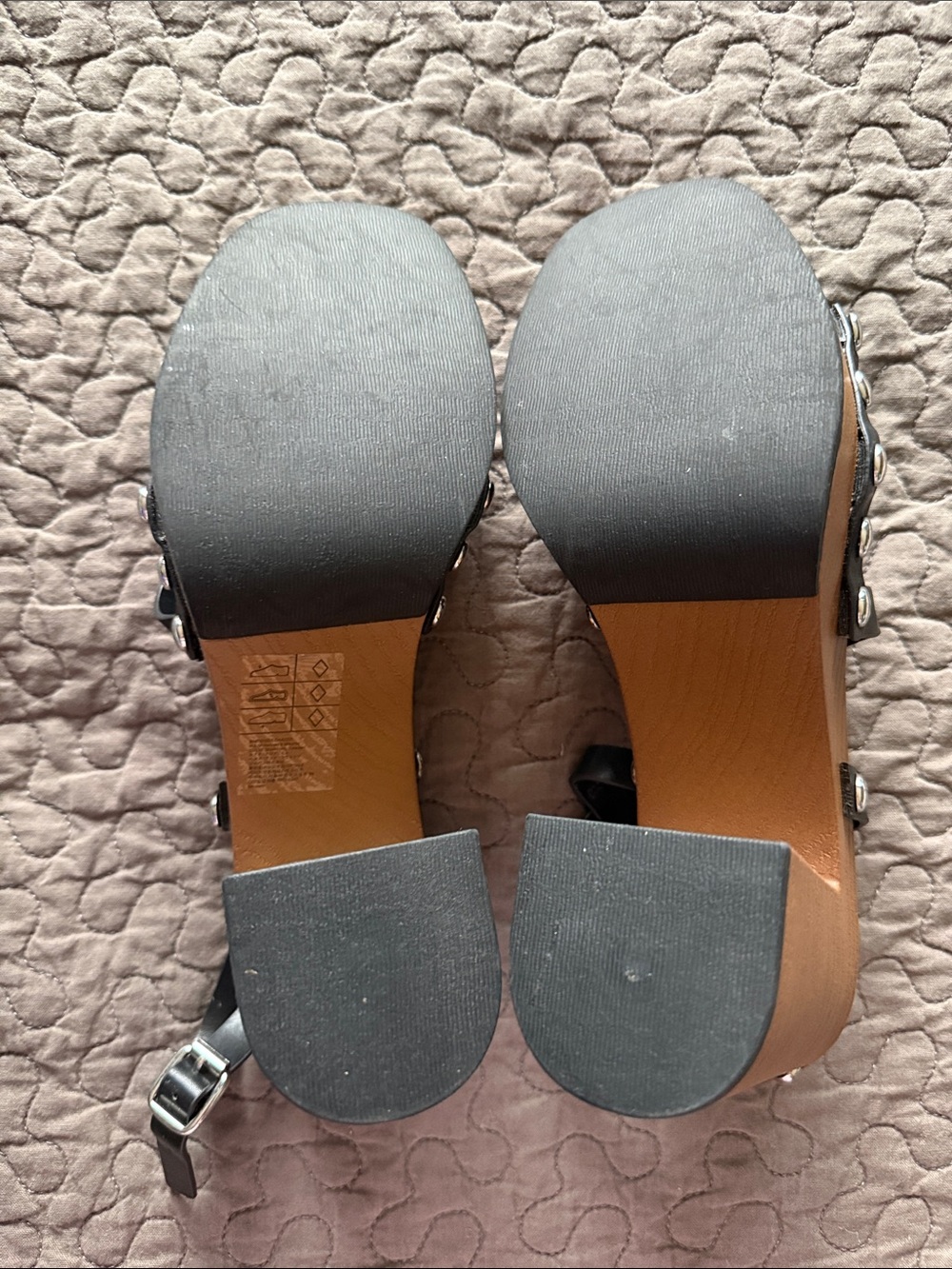 H&M Black Leather Strappy Platform Sandals with Brown Wood-Look Sole - Picture 3 of 6